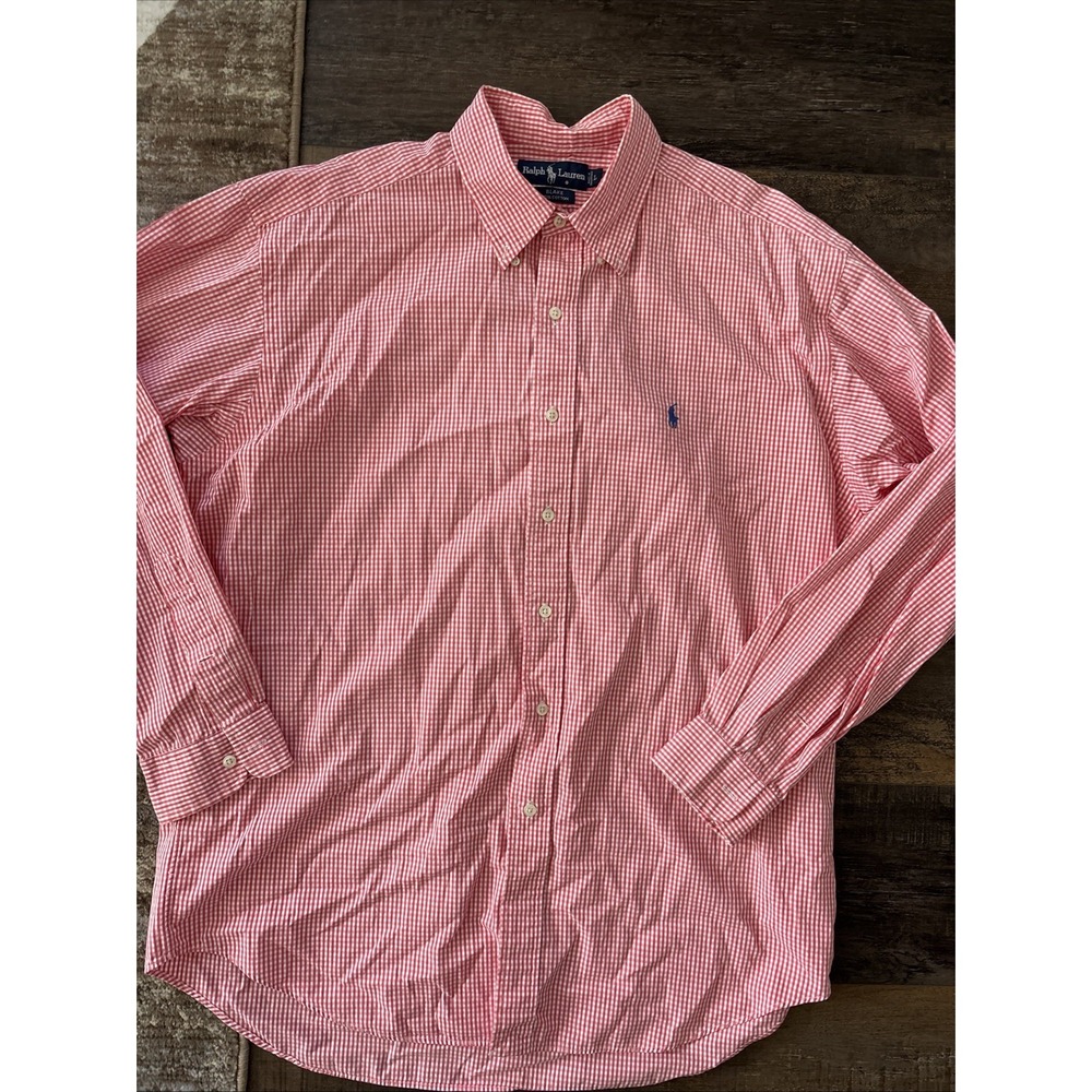 Ralph Lauren Blake Mens Large Pink Gingham Check Cotton Button Down Shirt L
